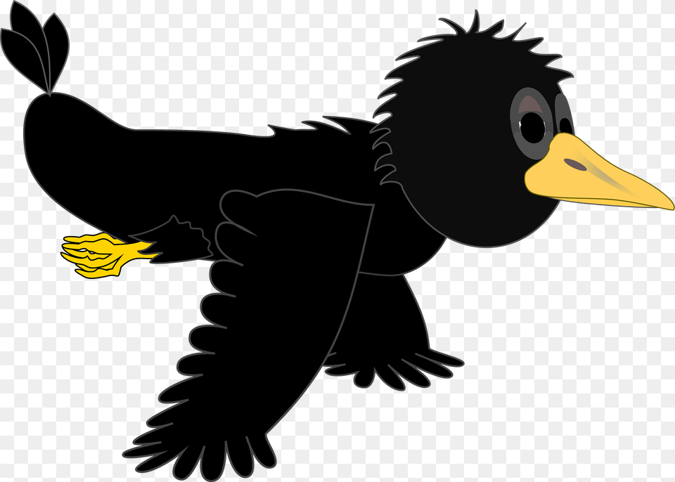 Crow In Flight Wings Down Clipart, Animal, Bird, Blackbird, Silhouette Png Image