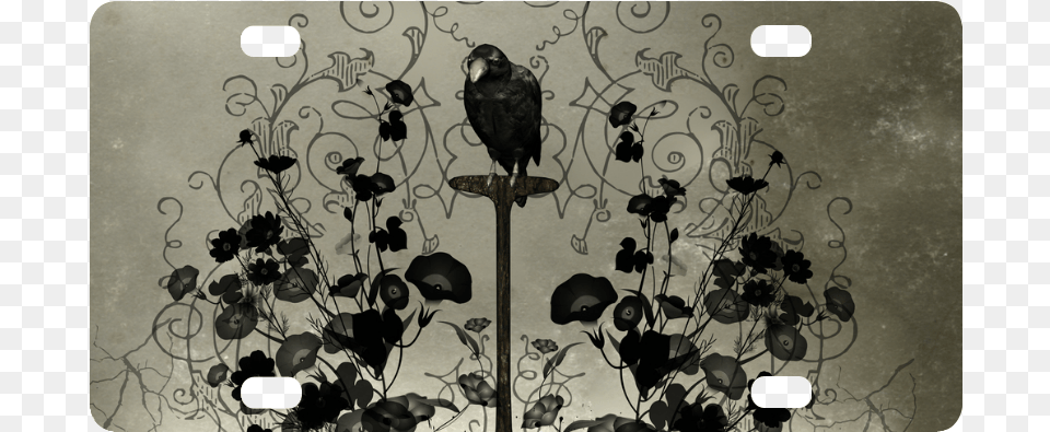 Crow With Flowers On Vintage Background Classic License Mouse, Animal, Bird, Blackbird, Art Free Transparent Png