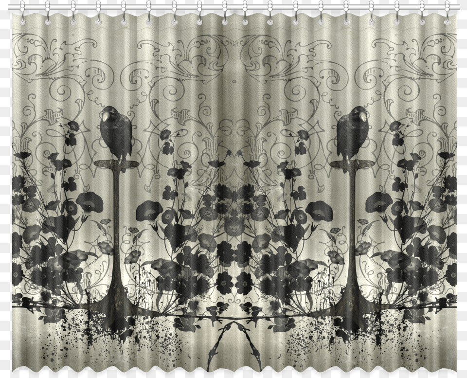 Crow With Flowers On Vintage Background Window Curtain Window Valance, Animal, Bird, Home Decor Free Png Download