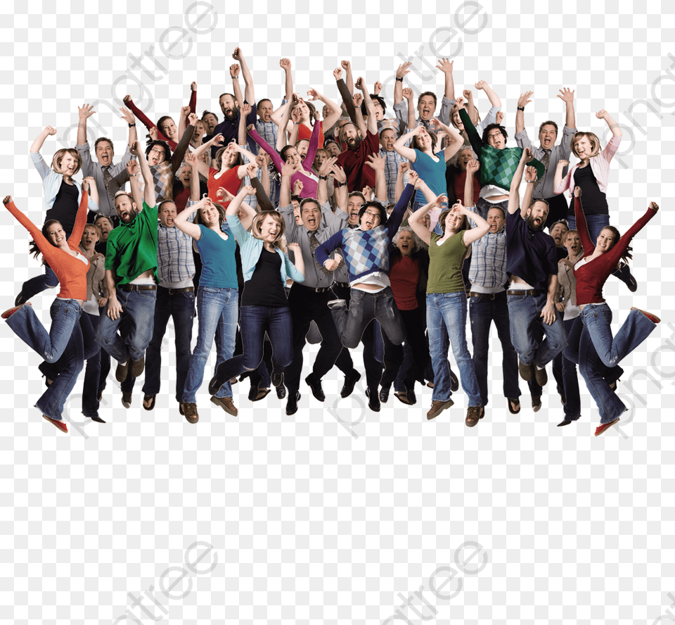 Crowd Carnival Jump For Joy Character Transparent, Person, People, Adult, Pants Free Png Download