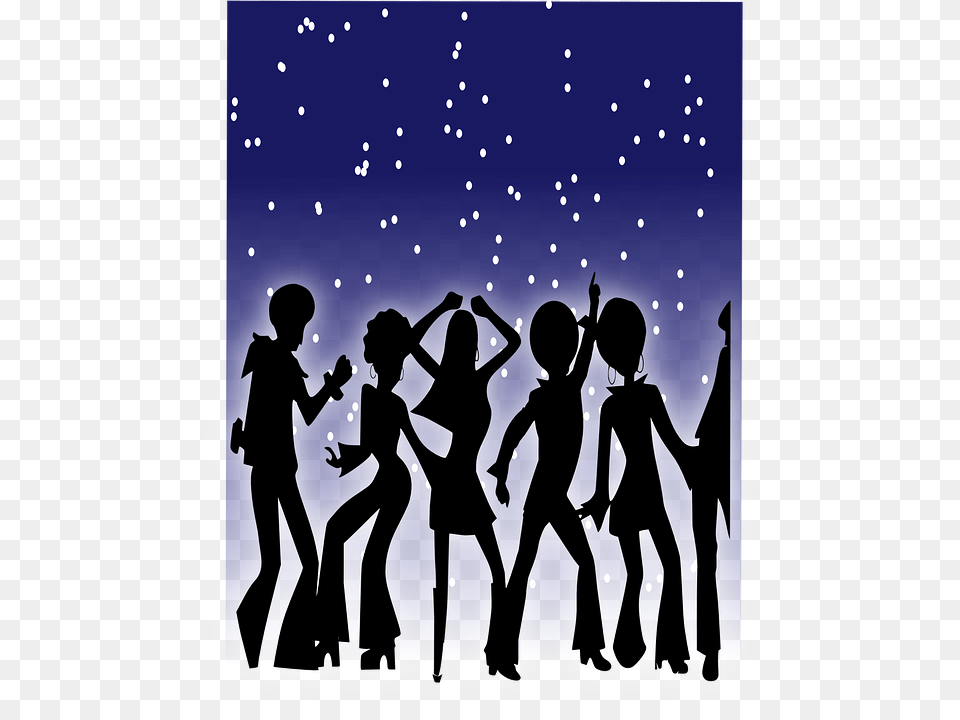 Crowd Dancing Disco Party Dance Stars Silhouette 60 70 80 90 Music, Leisure Activities, Group Performance, Musical Instrument, Musician Png Image