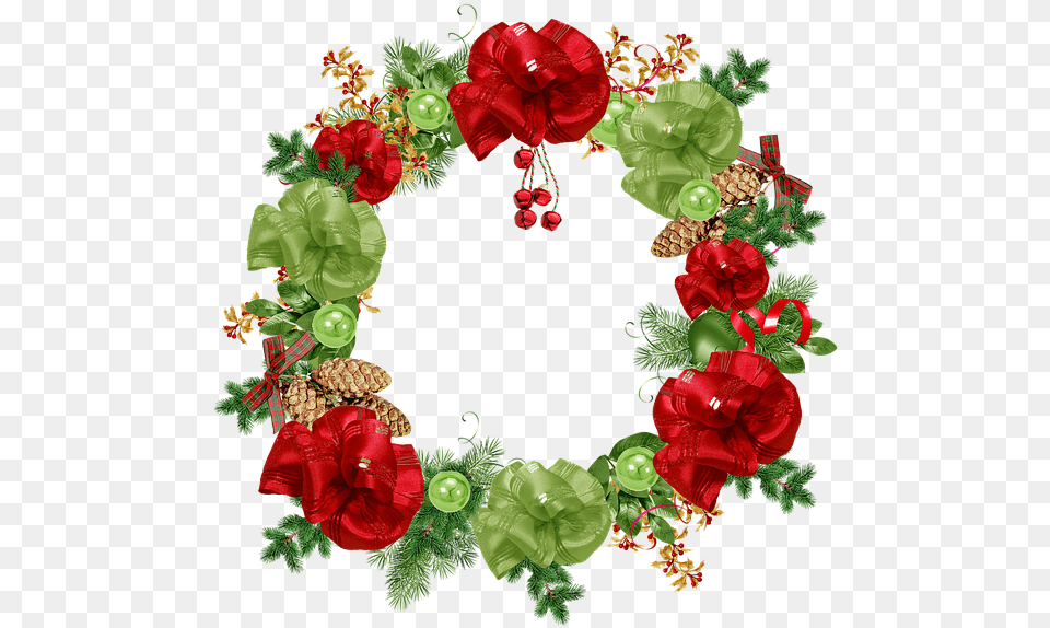 Crown Christmas Foliage Green Red Bowls Ribbon Christmas Flower Crown, Plant, Pattern, Wreath Free Png