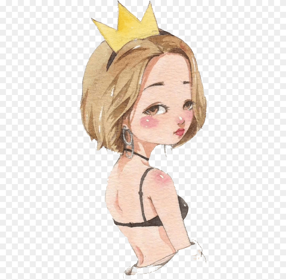 Crown Drawing Cartoon Girl With A Crown Drawing, Adult, Clothing, Female, Hat Png