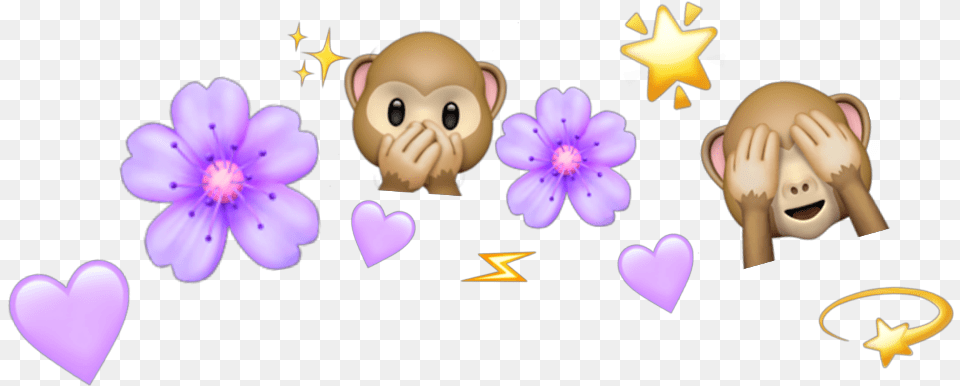 Crown Emoji Monkey Tumblr Cute Pastelcolors Purple Cartoon, Flower, Plant, Baby, Person Free Png