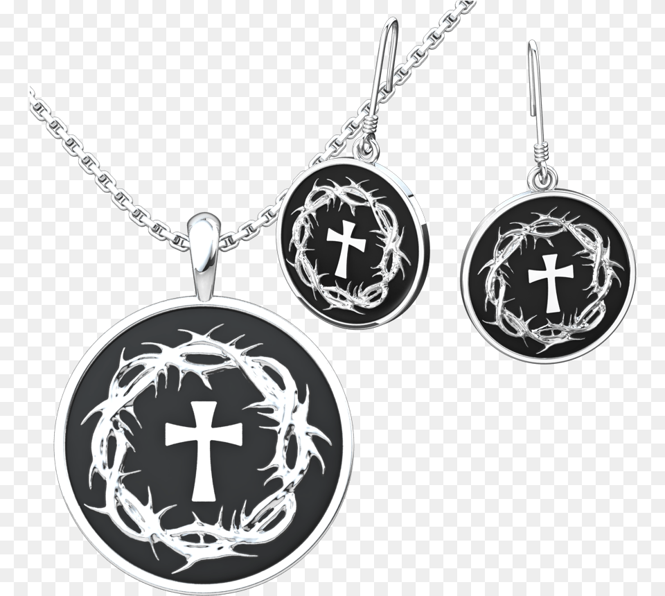 Crown Of Thorns Amp Cross Set Locket, Accessories, Earring, Jewelry, Necklace Png