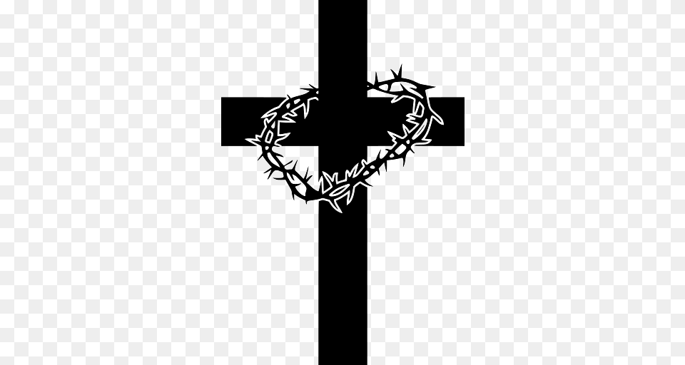 Crown Of Thorns On Black Cross, Symbol Png Image