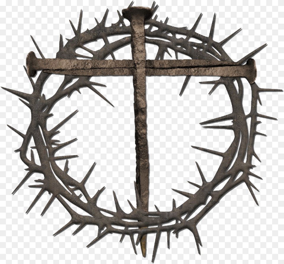 Crown Of Thorns Spines And Prickles Nail Cross Clip Crown Of Thorns Clipart, Electronics, Hardware, Symbol, Chandelier Free Png Download