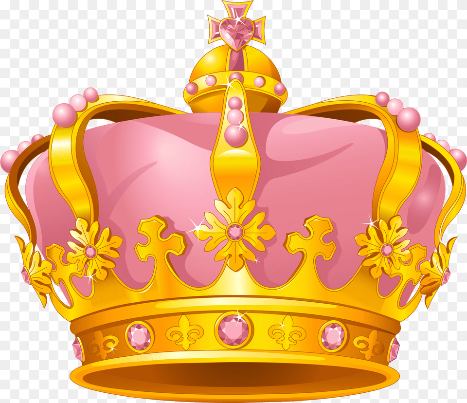 Crown Pink Gold Crown, Accessories, Birthday Cake, Cake, Cream Png Image