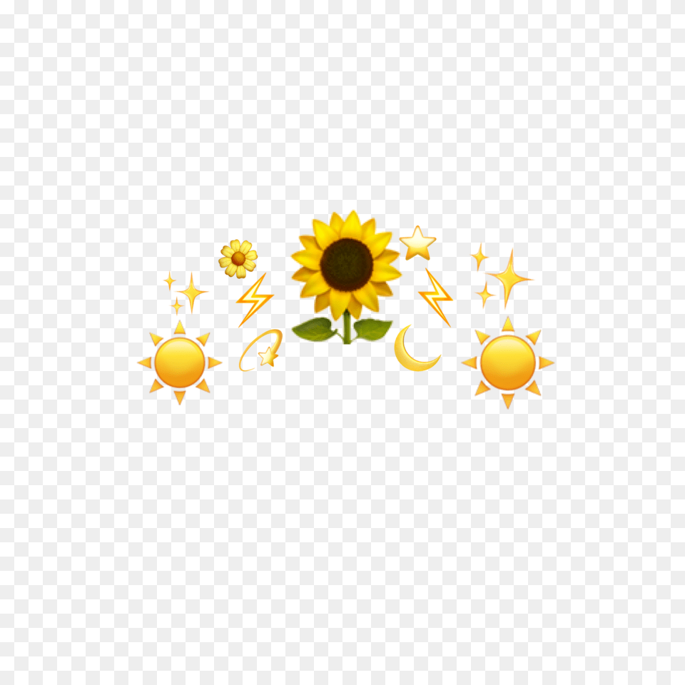 Crown Sunflower Emoji Freetoedit Redbubble Sticker Yellow, Flower, Plant, Petal, Daisy Free Png Download