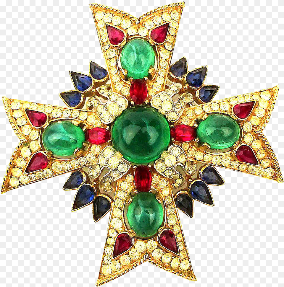 Crown Trifari Jewels Of India Maltese Cross Pin Brooch Bp Logo, Accessories, Jewelry, Gemstone, Necklace Png Image