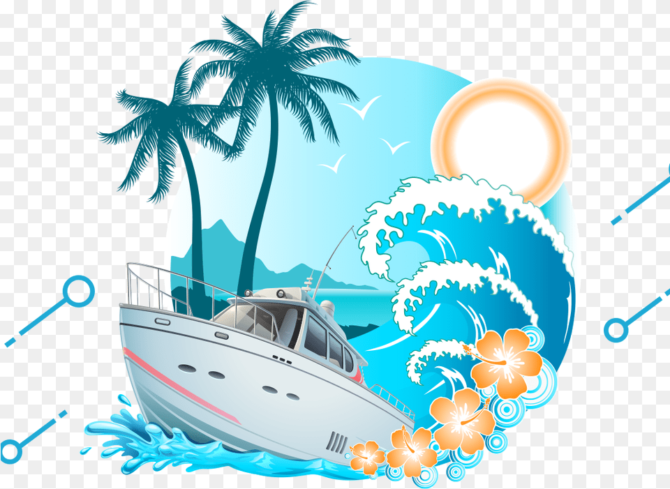 Cruise Clipart Sea Ship Tropical Beach Sticker, Boat, Sailboat, Transportation, Vehicle Free Transparent Png