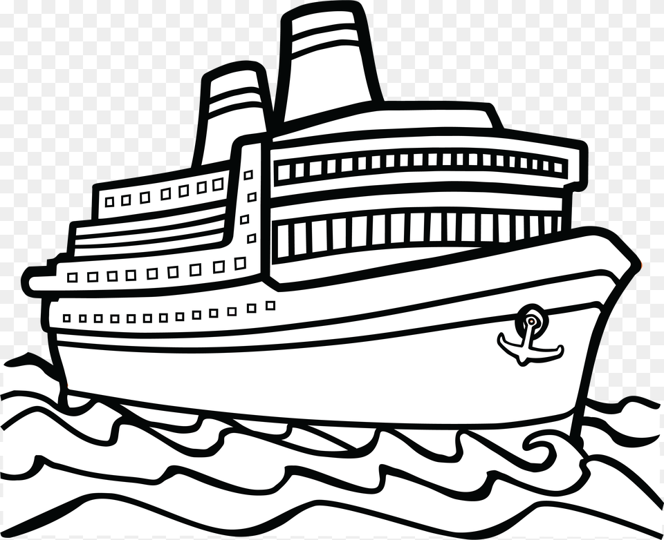 Cruise Ship Black And White Clipart Clip Art Black And White Ship, Cruise Ship, Transportation, Vehicle, Bulldozer Free Transparent Png