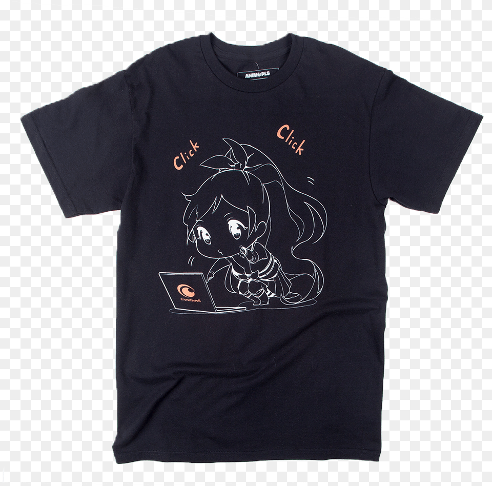 Crunchyroll Hime Click Black Tee Active Shirt, Clothing, T-shirt, Face, Head Free Transparent Png