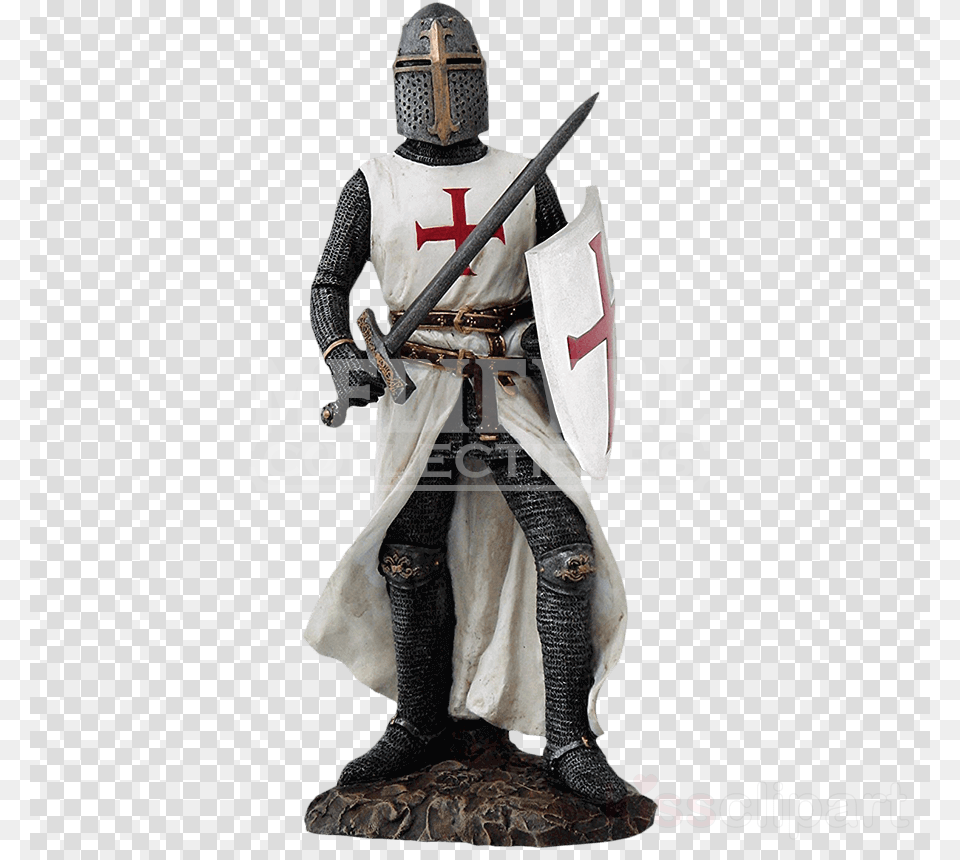 Crusader Knight In Full Shield And Sword Armor Collectible, Person, Weapon Free Png