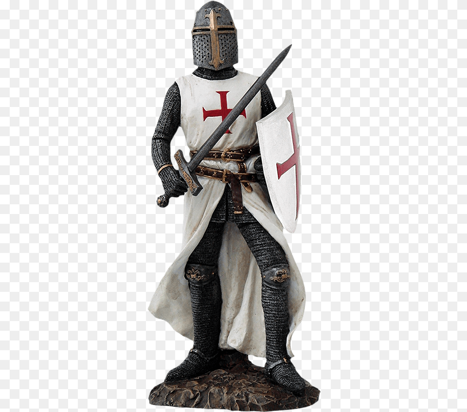 Crusader Knight With Sword And Shield Statue, Person, Weapon, Armor, Blade Png