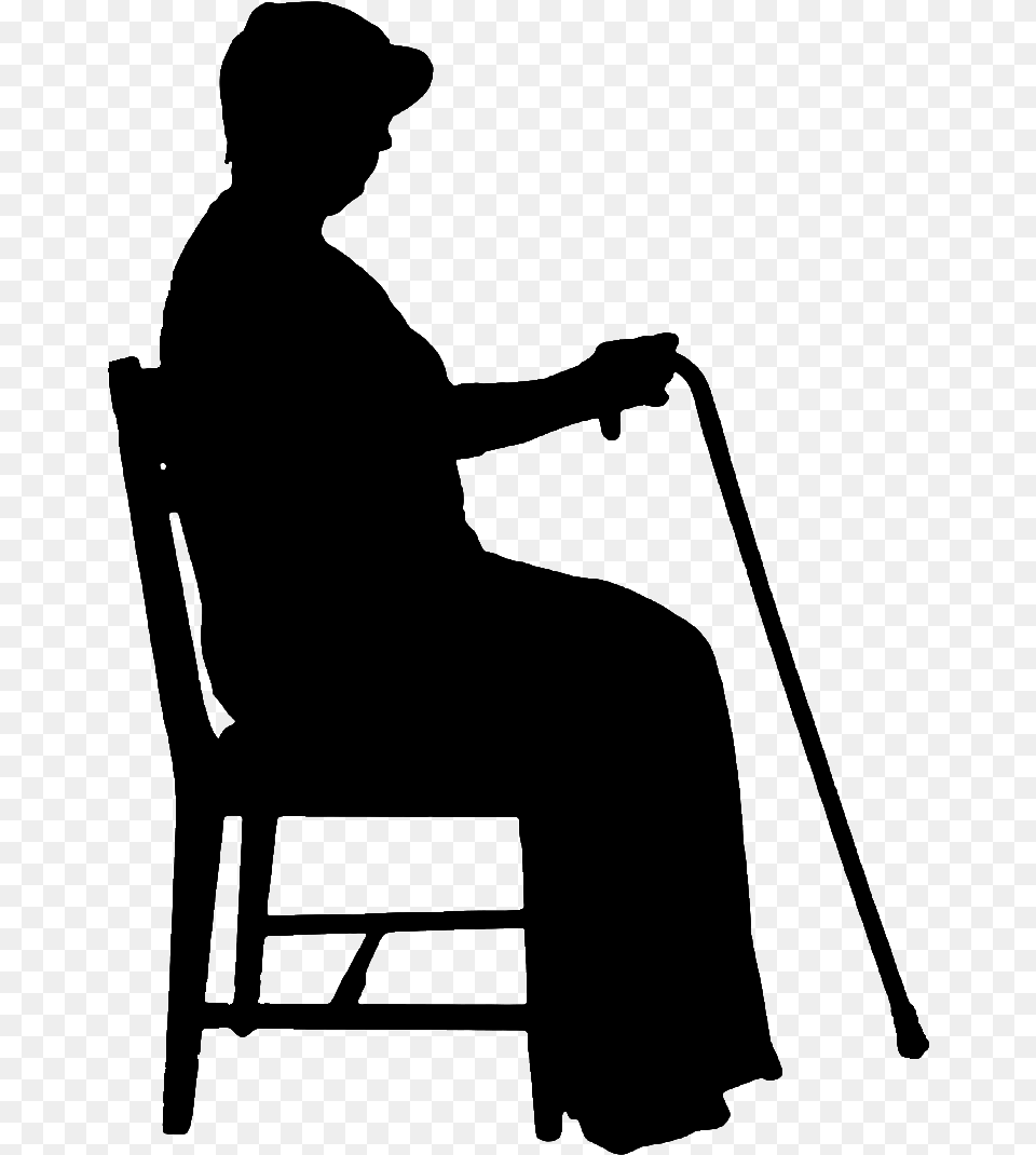 Crutches Old Lady Sitting On A Chair Old People Sitting Silhouette, Gray Free Png Download