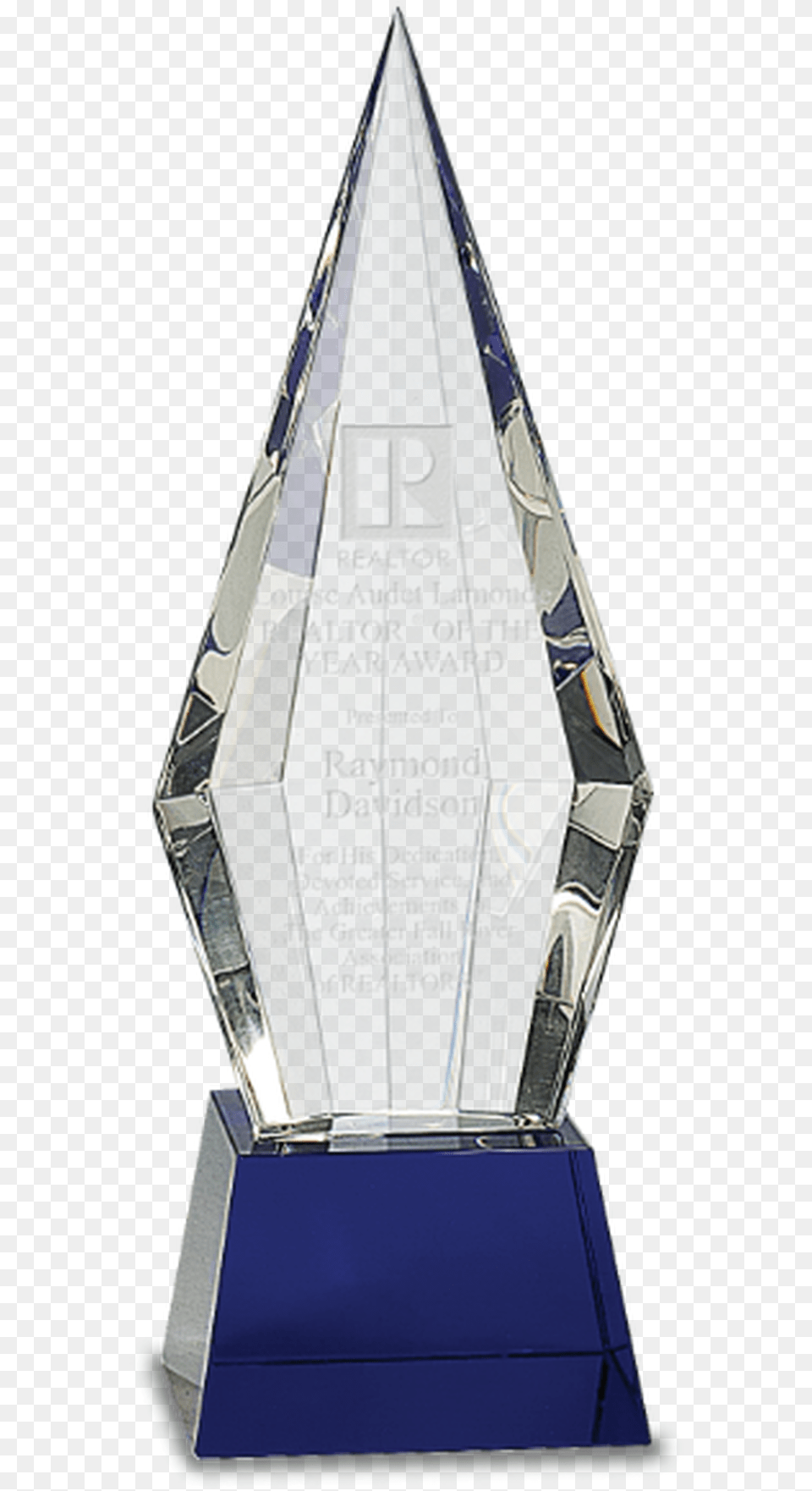 Crystal Faceted Obelisk On A Blue Crystal Base, Trophy Free Transparent Png