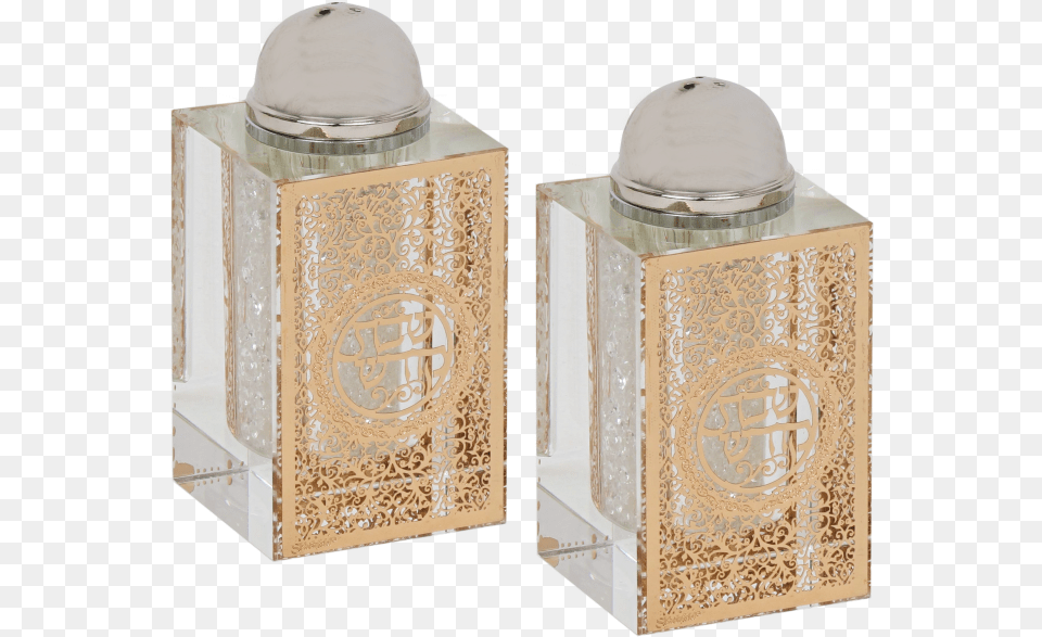 Crystal Salt And Pepper Shaker Set With Gold Plaque Box, Bottle, Jar, Pottery, Cosmetics Png Image