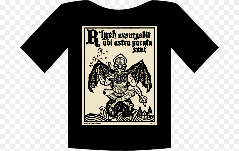 Cthulhu T Cthulhu Woodcut, Clothing, T-shirt, Book, Comics Free Png Download