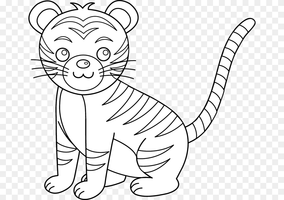 Cub Clipart Black And White Cute Tiger Clip Art Black And White, Stencil, Animal, Bear, Mammal Free Png
