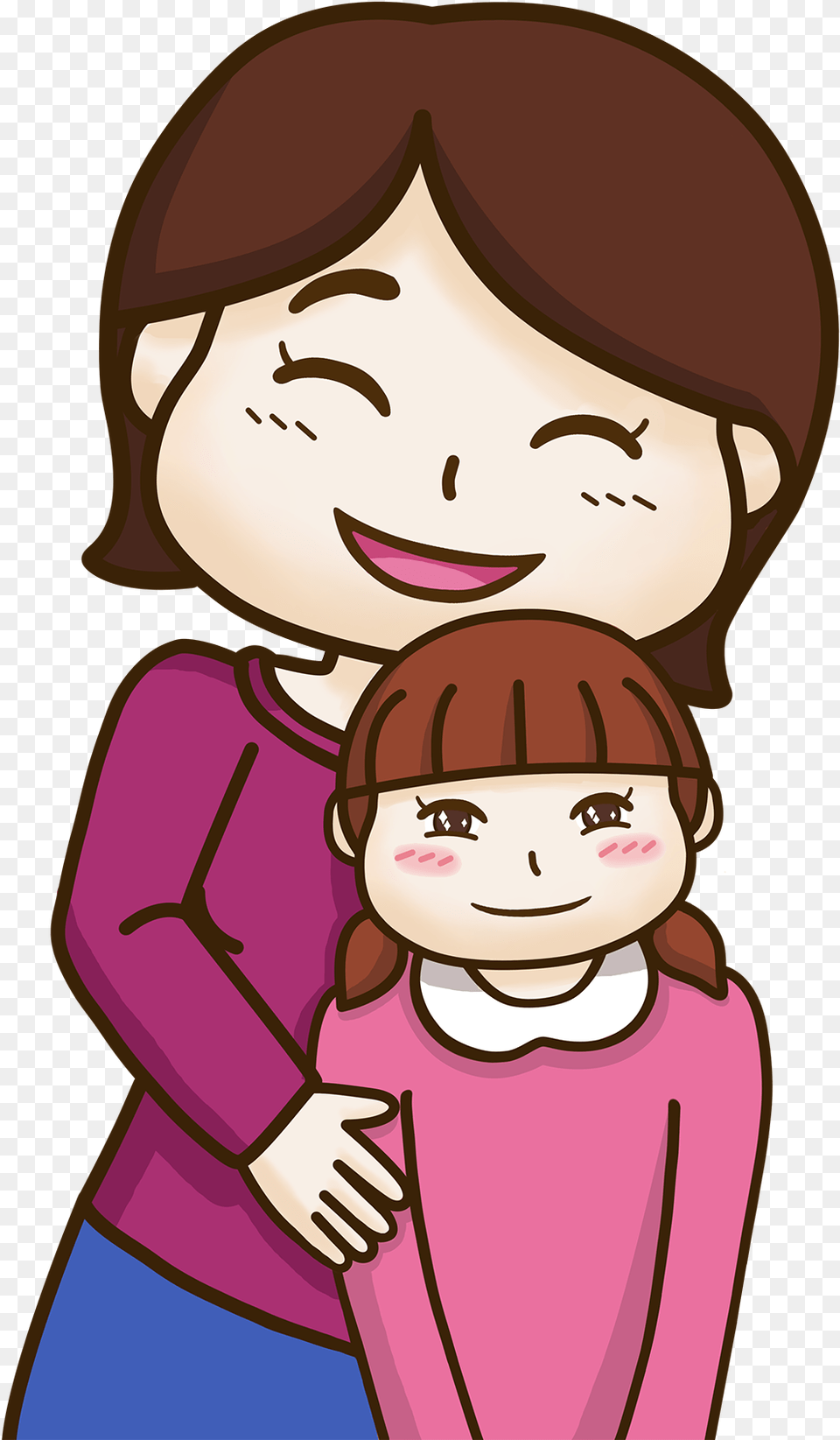 Cuddling Clipart Mother Sister Cartoon, Book, Comics, Publication, Baby Png Image