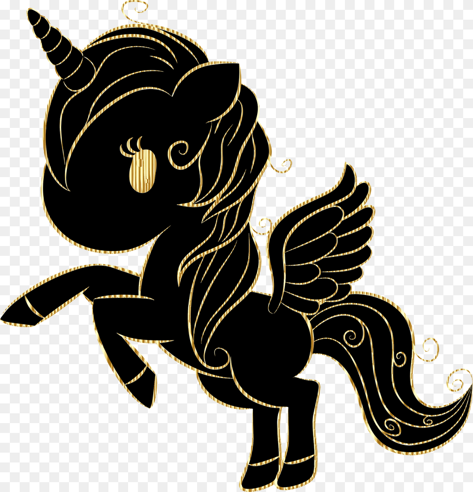 Cuddly Unicorn By Annalise1988 Silhouette With Gold Silhouette Unicorn Black And White, Pattern, Art, Person Free Transparent Png
