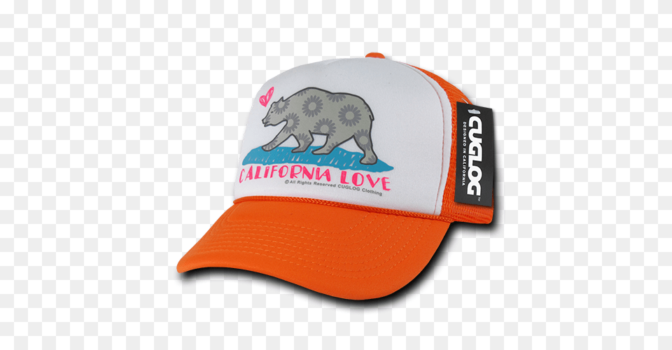 Cuglog California Bear Love Foam Trucker Hat Cap For Men Women, Baseball Cap, Clothing, Animal, Mammal Png Image
