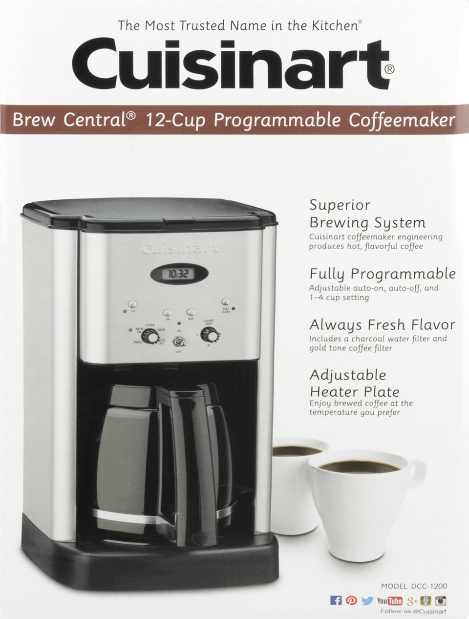 Cuisinart Brew Central 12 Cup Programmable Coffeemaker Cuisinart Coffee Maker 4 Cone, Appliance, Beverage, Coffee Cup, Device Free Transparent Png