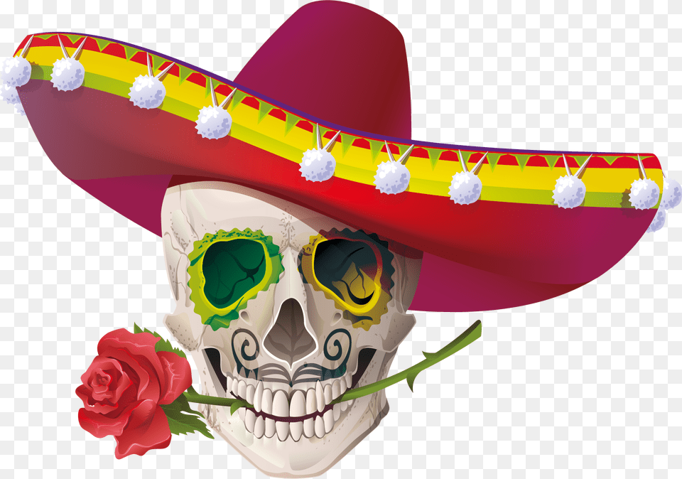 Cuisine Mexican Skull Calavera Mayo De Cinco Clipart Cinco De Mayo Stock, Clothing, Hat, Sombrero Free Png