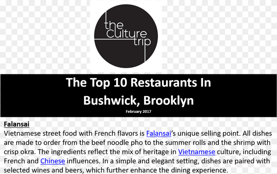 Culture Trip 10 Top Restaurants In Bushwick Brooklyn Falansai, Advertisement, Poster, Text Png
