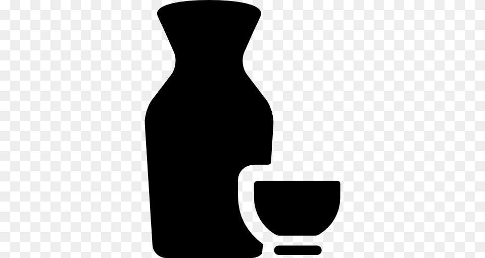 Cup And Bottle Of Sake, Silhouette, Stencil, Smoke Pipe, Beverage Png