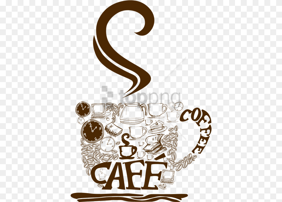 Cup Coffee Vector Image With Vector Cafe Logo, Pottery, Stencil, Symbol, Text Free Png Download