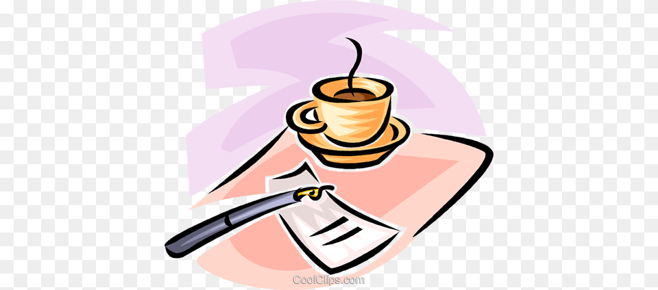 Cup Of Coffee Fountain Pen And A Saucer Royalty Vector Clip, People, Person, Cutlery, Beverage Png Image