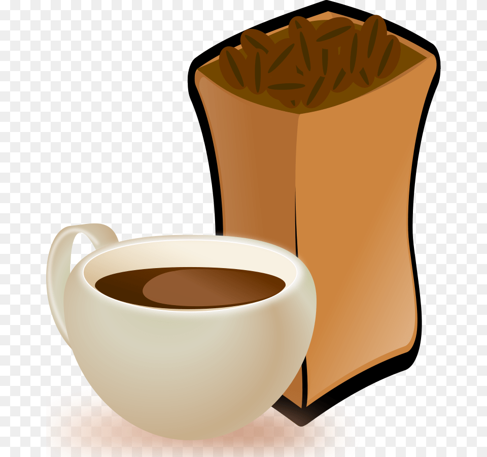 Cup Of Coffee With Sack Of Coffee Beans Large Size, Beverage, Hot Chocolate, Food, Dessert Free Png