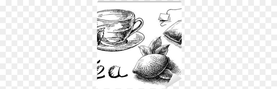 Cup Of Tea And Mint And Tea Bag In Graphic Style Hand Drawn Tea Bag Graphic, Art, Drawing, Doodle Free Png Download