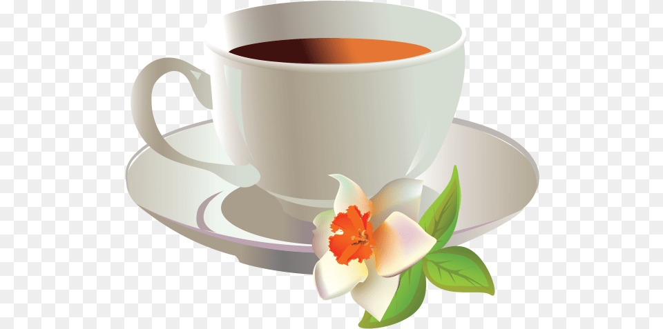 Cup Tea, Saucer, Beverage, Flower, Plant Png Image