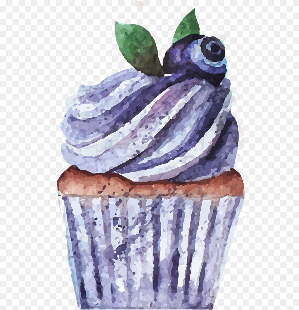 Cupcake Bakery Watercolor Painting Drawing Purple Ice Cream Painting, Food, Cake, Dessert, Icing Png Image