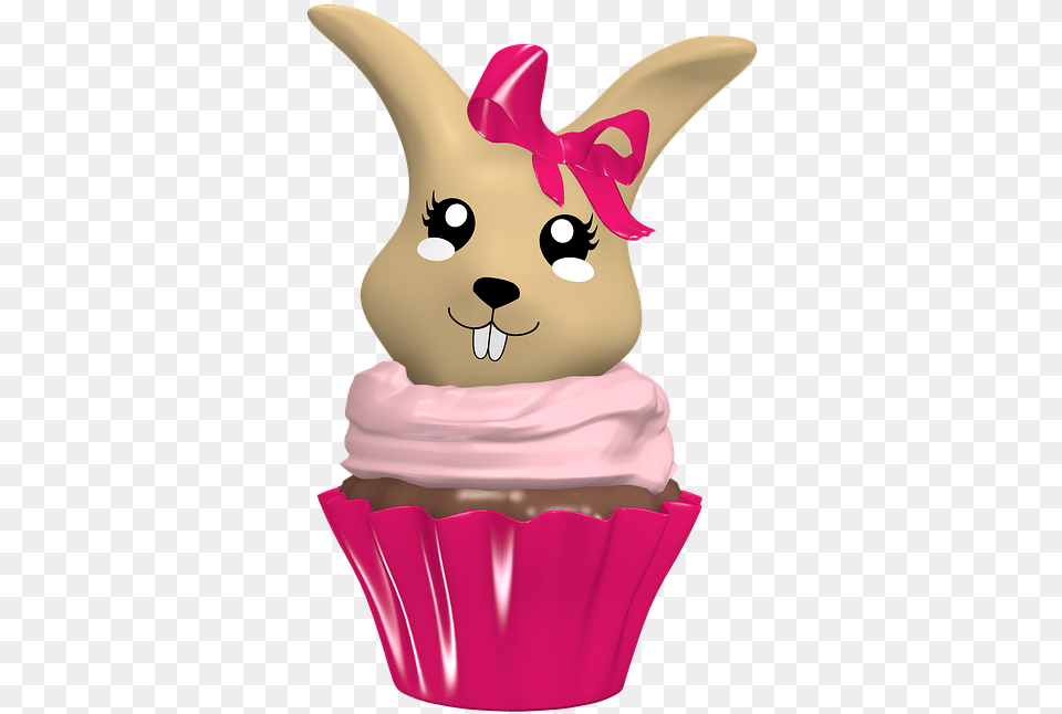 Cupcake Bunny Cake Kawaii Emoticon Cute Muffin Kostenlose Sticker Fr Whatsapp, Cream, Dessert, Food, Icing Png Image