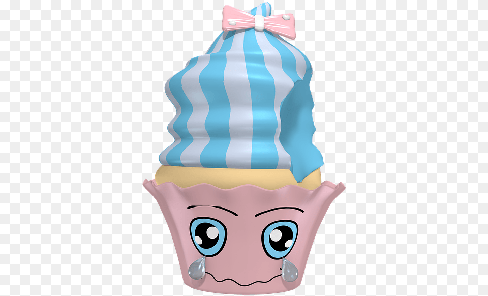 Cupcake Cake Kawaii Emoticon Cute Muffin Sad Cartoon, Cream, Dessert, Food, Ice Cream Free Png
