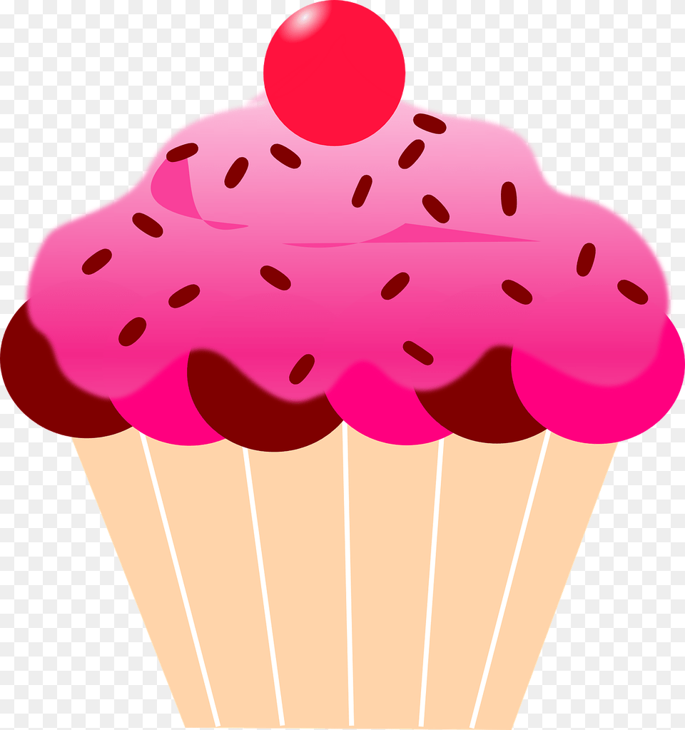 Cupcake Cherry Pink Icing Dessert Food Sweet Pink Cupcake Clipart, Cake, Cream, Ice Cream, Animal Free Transparent Png