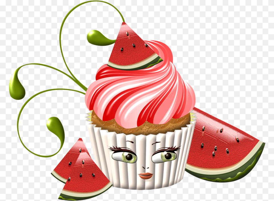 Cupcake Clipart Watermelon Watermelon, Food, Produce, Plant, Fruit Free Transparent Png