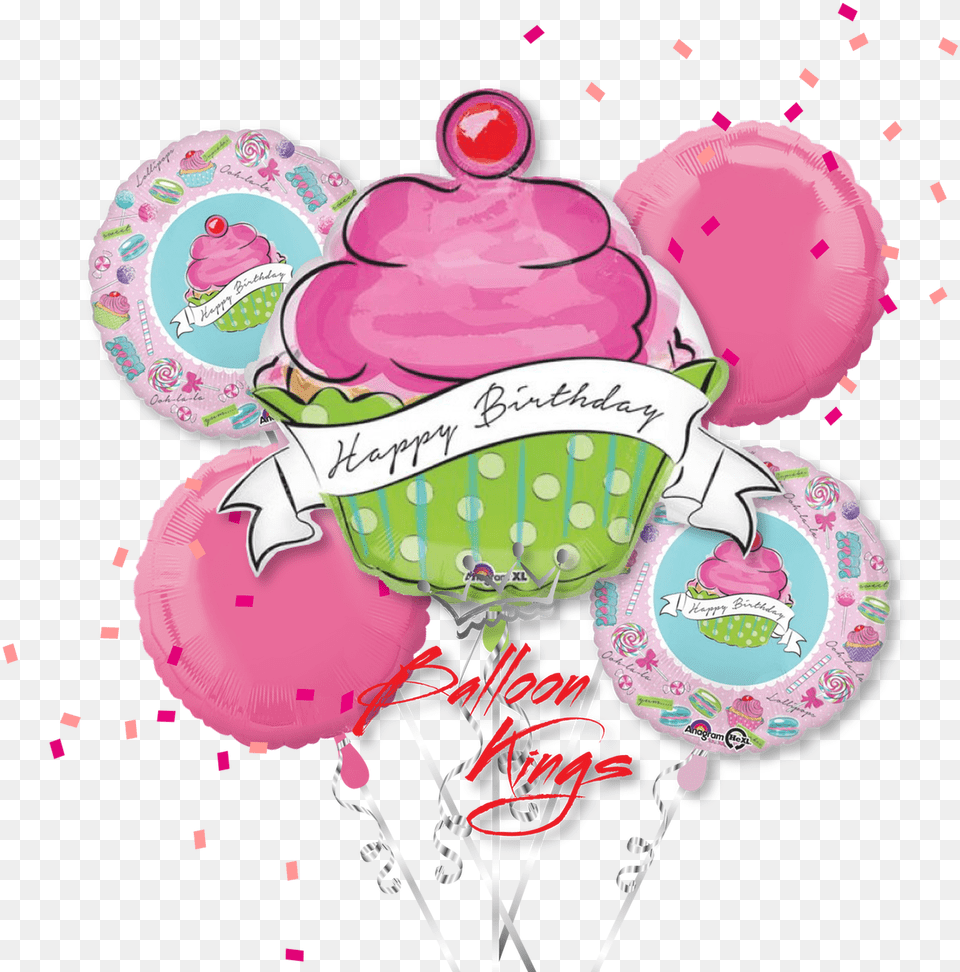 Cupcake Happy Birthday Bouquet, Balloon, Cream, Dessert, Food Png