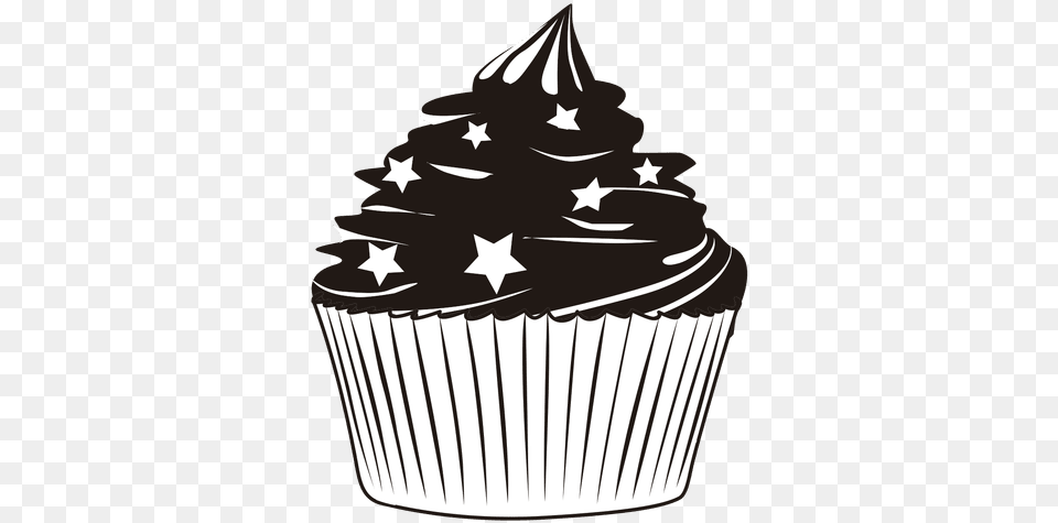 Cupcake Illustration With Stars Transparent U0026 Svg Transparent Cake Silhouette, Cream, Dessert, Food, Icing Free Png Download