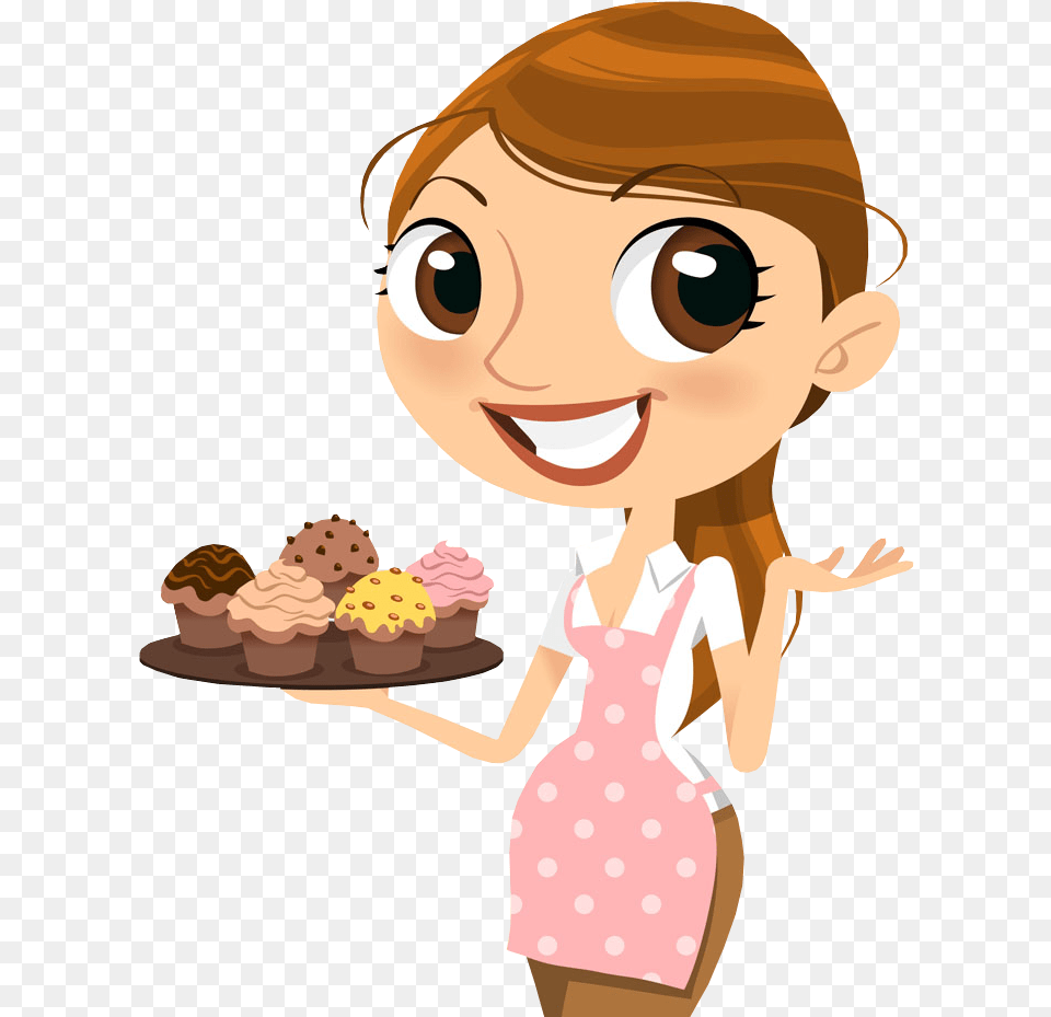 Cupcake Lady For Woman Holding Food Cartoon, Baby, Person, Face, Head Png