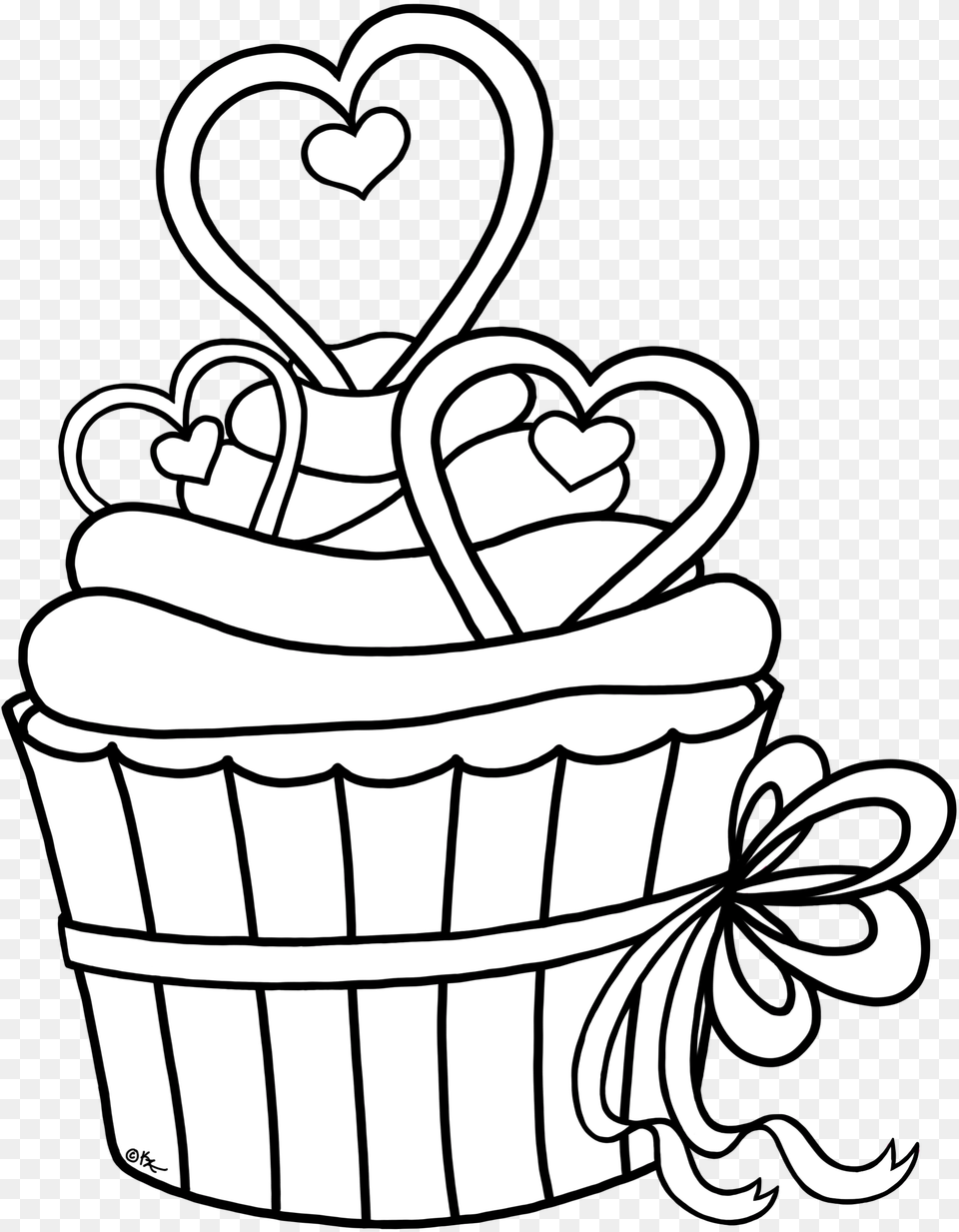 Cupcake Outline Clipart Heart Cupcake Coloring Heart Cupcake Coloring Pages, Cake, Cream, Dessert, Food Free Png