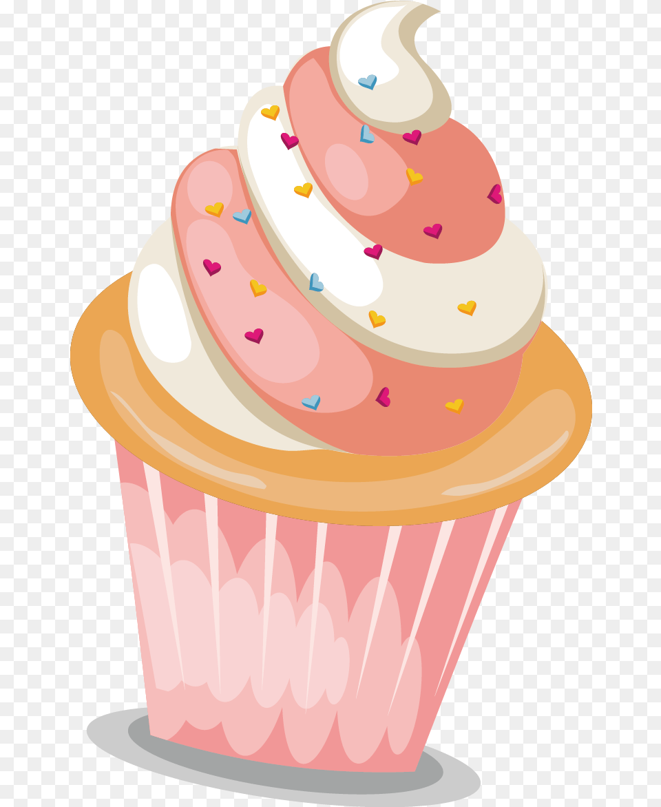 Cupcake Sundae Bakery Pink And White Cupcake, Cake, Cream, Dessert, Food Free Png Download