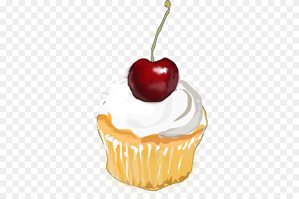 Cupcake Tartlet Cherry Whipped Cream Cupcake Clip Art Small, Produce, Plant, Fruit, Food Free Png Download