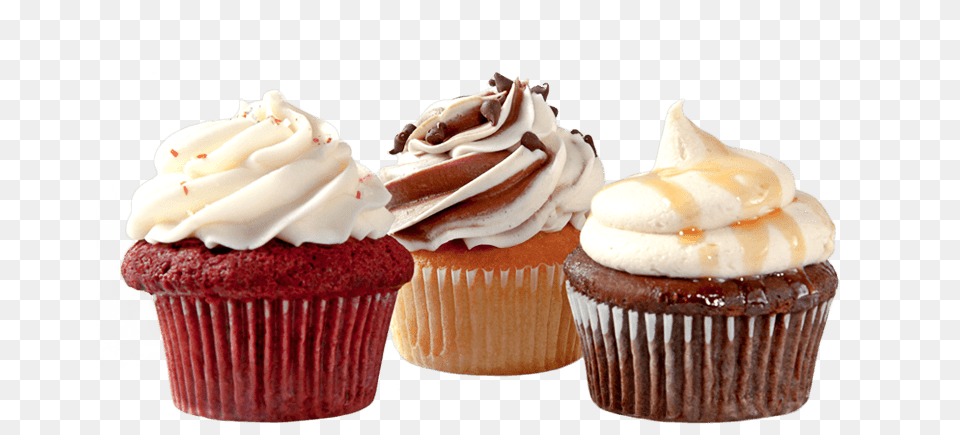 Cupcake Trio, Cake, Cream, Dessert, Food Png