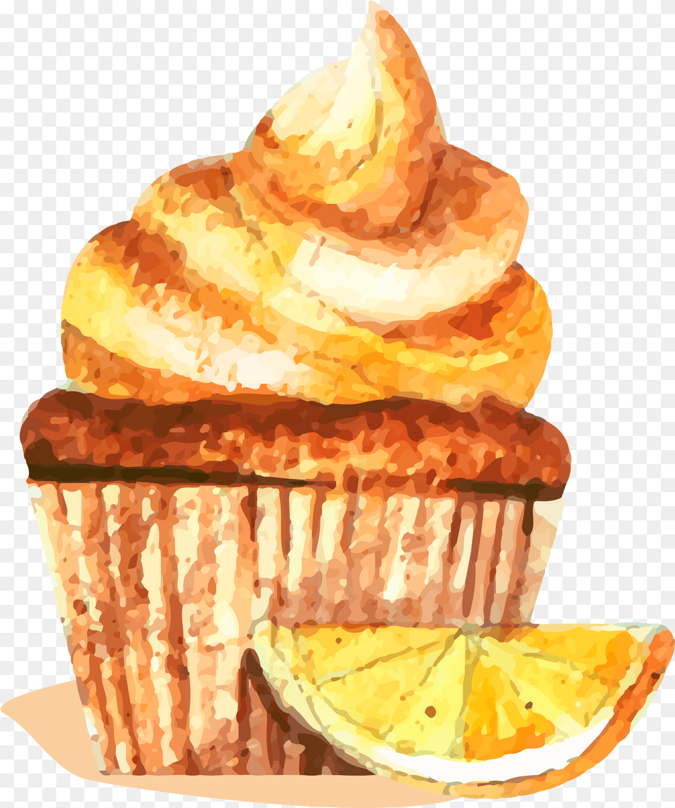 Cupcake Watercolor Painting Cake Draw Ice Cream Cupcake, Birthday Cake, Dessert, Food, Bread Png