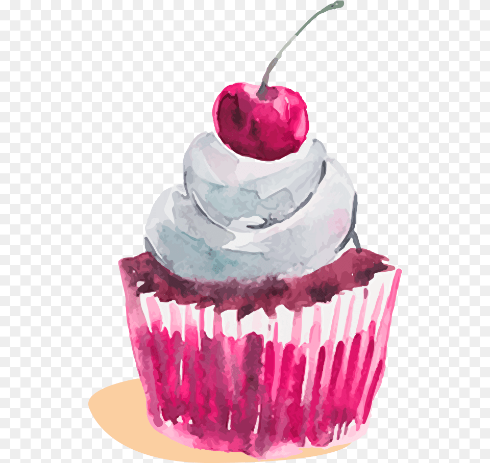 Cupcake Watercolor Painting Dessert Cupcake Watercolor, Food, Cake, Cream, Birthday Cake Free Png Download